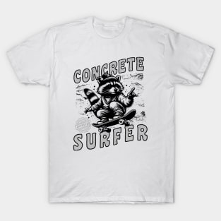 Concrete Surfer Raccoon Urban Skateboarding T-Shirt